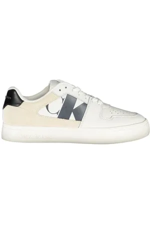 Calvin Klein Femme, Chaussures, Blanc, Taille: 40 EU Baskets en polyester blanc avec lacets, détails contrastés, impression, logo