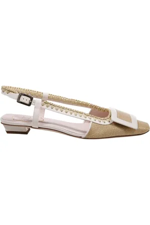 Roger Vivier Femme, Chaussures, , Taille: 36 1/2 EU Sandales Slingback Tressées en Crème Claire