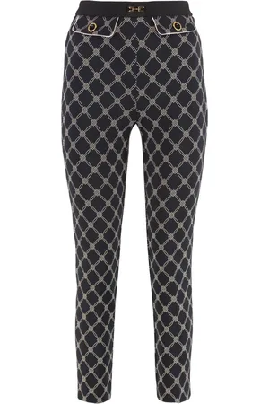 Elisabetta Franchi Femme, Pantalons, Noir, Taille: 36 FR Pantalon Crêpe Imprimé Coupe Slim