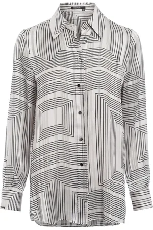 Marc Aurel Femme, Blouses et Chemises, Gris, Taille: 42 FR Chemisier Transparent avec Imprimé Graphique et Fentes Latérales