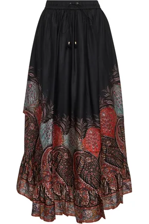 ZIMMERMANN Femme, Jupes, Noir, Taille: 42 FR Jupe en Soie à Imprimé Paisley