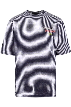 Dsquared2 Homme, Tops, Bleu, Taille: L Bleu Multicolore Brodé T-shirt en Lin