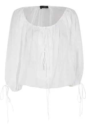 Andamane Femme, Blouses et Chemises, Blanc, Taille: 38 FR Chemisier Blanc en Coton avec Encolure Élastique