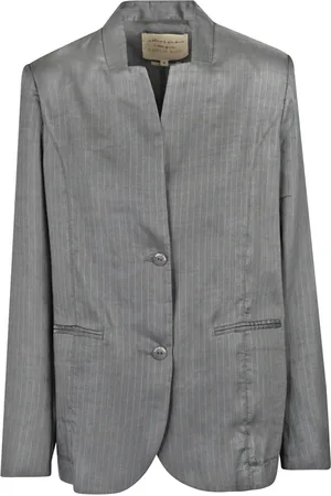 Alessia Santi Femme, Vestes, Gris, Taille: 40 FR Blazer en lin avec épaulettes rembourrées