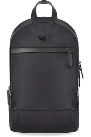 Emporio Armani Homme, Sacs, Noir, Taille: ONE Size Sac à Dos en Nylon Noir avec Inserts en Cuir
