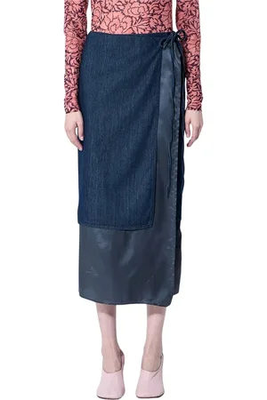 DRIES VAN NOTEN Femme, Jupes, Bleu, Taille: 38 FR Jupe Portefeuille avec Panneaux en Satin