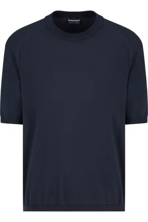 Emporio Armani Homme, Pulls, Bleu, Taille: 2XL Pull tricoté bleu nuit à manches courtes