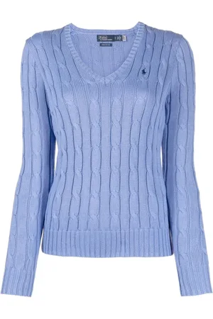 Ralph Lauren Femme, Pulls, Bleu, Taille: 38 FR Pull Bleu Col V Style Élégant