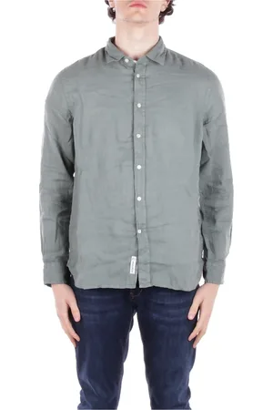 Woolrich Homme, Chemises, Gris, Taille: M Chemise Verte Boutonnée Lin Fermeture Avant