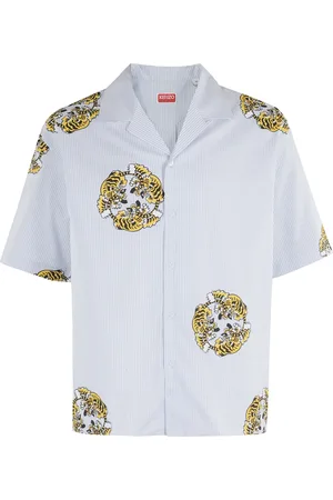 Kenzo Homme, Chemises, Multicolore, Taille: S Chemise hawaïenne à rayures avec imprimé tigre