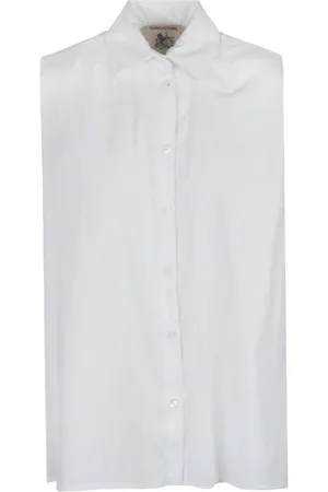 SEMICOUTURE Femme, Blouses et Chemises, Blanc, Taille: 34 FR Chemisier sans Manches en Popeline avec Col Pointu