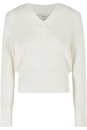 REMAIN Birger Christensen Femme, Pulls, Blanc, Taille: 38 FR Pull en tricot côtelé à col en V