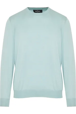 Gran Sasso Homme, Pulls, Bleu, Taille: XL Tricot en Soie et Coton avec 3 Boutons