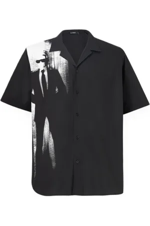 Karl Lagerfeld Homme, Chemises, Noir, Taille: XL Chemise en coton avec image de silhouette en noir et blanc
