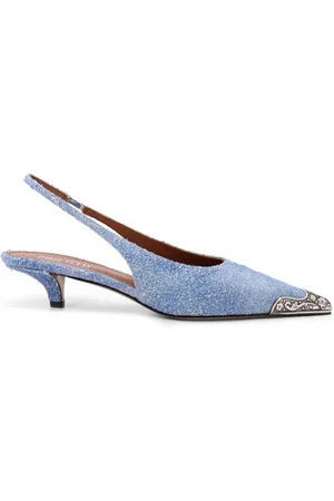 PARIS TEXAS Femme, Chaussures, Bleu, Taille: 41 EU Escarpin Slingback en Denim avec Bout Métallique
