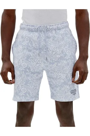 Guess Homme, Shorts, Blanc, Taille: S Shorts Bermuda Florals avec Taille à Cordon