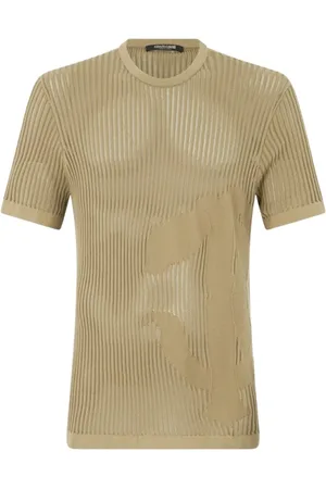 Roberto Cavalli Homme, Pulls, Brun, Taille: S T-shirt en tricot ajouré côtelé