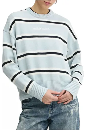 Guess Femme, Pulls, Multicolore, Taille: 42 FR Pull Rayé en Coton - Bleu