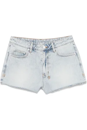 KSUBI Femme, Shorts, Bleu, Taille: W26 Shorts en Denim avec Logo Brodé