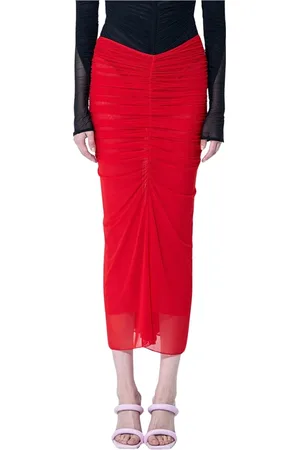 MUGLER Femme, Jupes, Rouge, Taille: 38 FR Jupe froncée en mesh Taille élastique