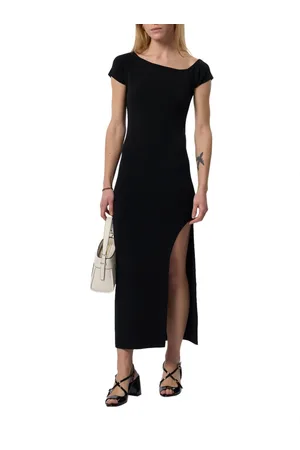 AKEP Femme, Robes, Noir, Taille: 38 FR Robe Noire en Tricot avec Encolure Asymétrique