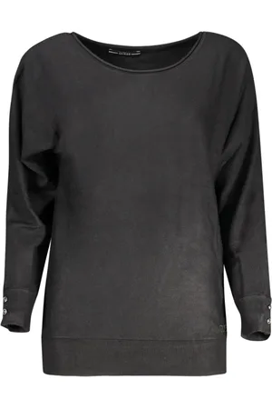 Guess Femme, Pulls, Noir, Taille: 40 FR Haut noir brodé à manches longues pour femmes