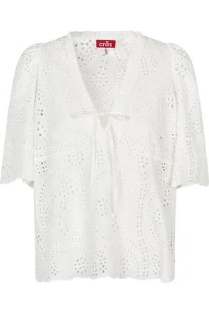 Crās Femme, Blouses et Chemises, Blanc, Taille: 36 FR Chemisier Blanc en Broderie Anglaise