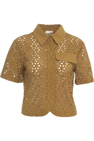 Liu Jo Femme, Blouses et Chemises, Brun, Taille: 38 FR Chemise Courte Marron avec Broderie