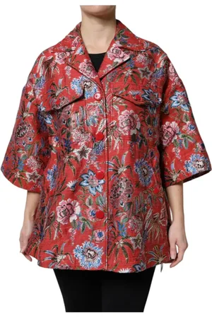 Dolce & Gabbana Femme, Vestes, Rouge, Taille: 38 FR Manteau Rouge à Boutons en Jacquard Floral