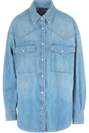 Dondup Femme, Blouses et Chemises, Bleu, Taille: 38 FR Chemise en Denim avec Boutons Pression