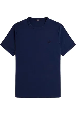 Fred Perry Homme, Tops, Bleu, Taille: S T-Shirt en Coton avec Logo Brodé Bleu