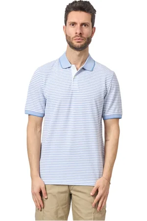 Bugatti Homme, Tops, Bleu, Taille: 2XL Polo à Rayures Bleu Clair