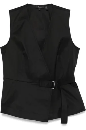 THEORY Femme, Tops, Noir, Taille: 38 FR Haut Cache-cœur sans Manches en Coton Chino