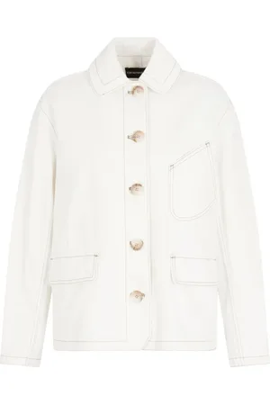 Emporio Armani Femme, Vestes, Blanc, Taille: 40 FR Veste en Denim de Coton Crème avec Coutures Contrastées