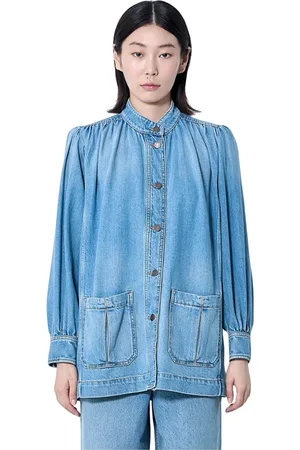 Chloé Femme, Vestes, Bleu, Taille: 38 FR Chemise en Denim à Col Montant