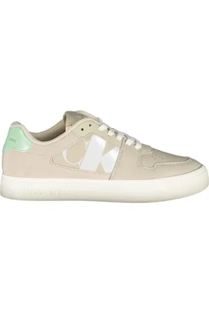 Calvin Klein Femme, Chaussures, Blanc, Taille: 37 EU Baskets Beige avec Détails Contrastés
