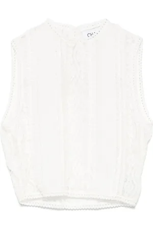 CHARO RUIZ IBIZA Femme, Tops, Blanc, Taille: 40 FR Haut Blanc sans Manches avec Ourlet en Coquille