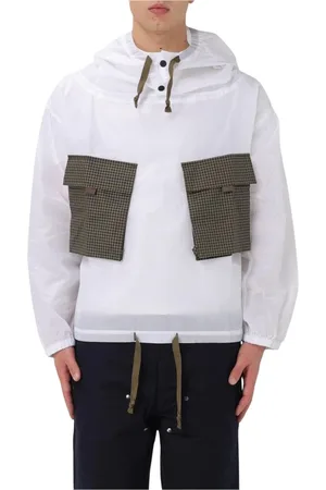 Brain Dead Homme, Vestes, Blanc, Taille: XL Sweat à capuche avec poche à carreaux