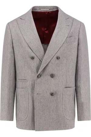 Brunello Cucinelli Homme, Vestes, Gris, Taille: L Veste Lin Gris à Double Boutonnage Iconique
