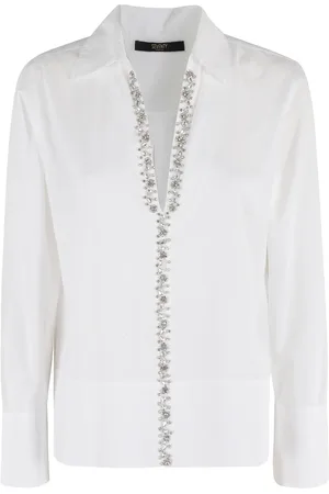 SEVENTY BY SERGIO TEGON Femme, Blouses et Chemises, Blanc, Taille: 38 FR Chemise Blanche en Popeline Brodée de Pierres