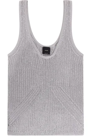 Pinko Femme, Tops, Gris, Taille: 36 FR Débardeur gris col en U sans manches côtelé