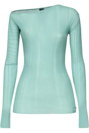 Pinko Femme, Pulls, Bleu, Taille: 38 FR Pull côtelé turquoise