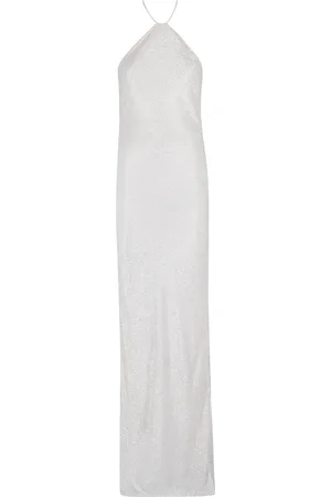 AMEN Femme, Robes, Blanc, Taille: 38 FR Robe longue blanche perlée