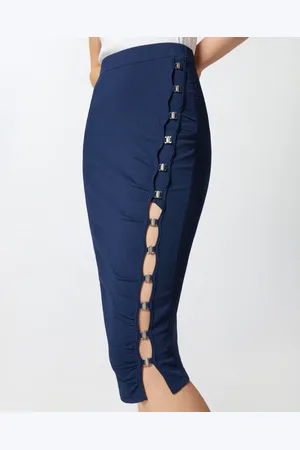 Pinko Femme, Jupes, Bleu, Taille: 38 FR Jupe Longue en Viscose Côtelée pour le Jour