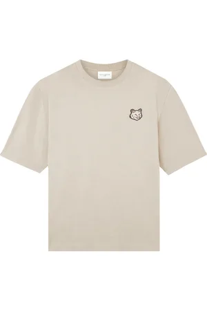 Maison Kitsuné Homme, Tops, Gris, Taille: L T-shirt en coton à col rond avec patch renard