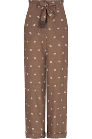 Emporio Armani Femme, Pantalons, Brun, Taille: 42 FR Pantalon Femme Gris-Marron à Motif Géométrique