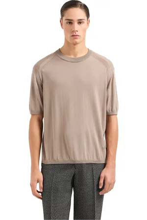 Emporio Armani Homme, Tops, Brun, Taille: M Pull Mince en Tricot avec Manches Courtes