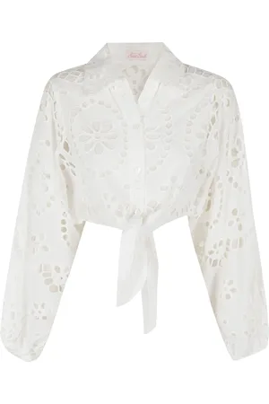 MC2 SAINT BARTH Femme, Blouses et Chemises, Blanc, Taille: 38 FR Chemise Crop en Dentelle Blanche