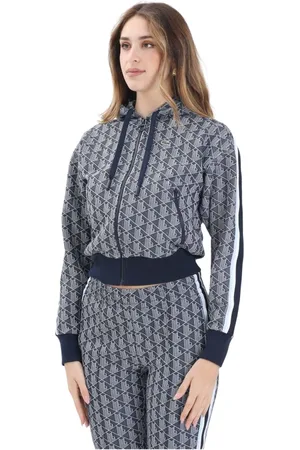 Lacoste Femme, Sweatshirts et sweats à capuche, Bleu, Taille: 44 FR Sweat à Capuche Bleu avec Monogramme Jacquard