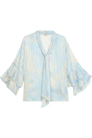 Oltre Femme, Blouses et Chemises, Bleu, Taille: 46 FR Chemisier en georgette à volants
